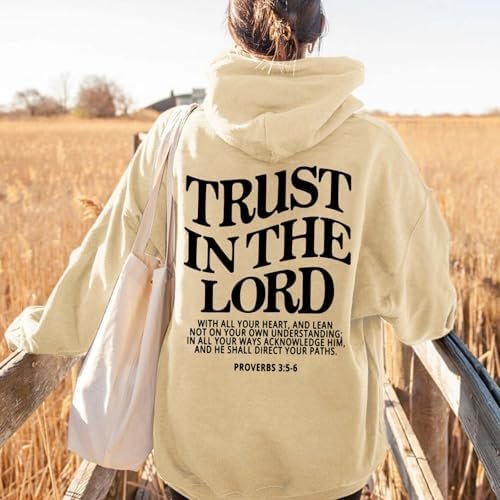 Ladies Fashion Hoodie With Letter Print Long Sleeve Lined With Pockets Cute Pullovers for Women