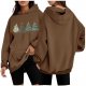 Christmas Tree Print Hooded Long Sleeved Hoodie Lady Cropped Top