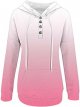 Womens Street Style Hoodies Fashion Gradient Color Button Collar Sweatshirts Casual Long Sleeve Pullovers with Pocket