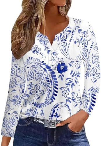 Womens Long Sleeve Tops Shirts for Women Casual Loose Fit Tshirt Trendy Print Dressy Tunic Top Ladies Blouse