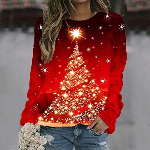 Plus Size Women Long Sleeve Christmas Printed O-Neck Tops Tee T-Shirt Blouse Tech Fit