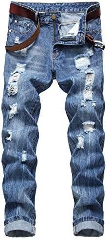 Men's Ripped Distressed Destroyed Slim Fit Straight Leg Denim Jeans