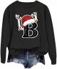 Christmas Ladies' Printed Casual Long Sleeved Pullover Round Neck Hooded Sweatshirt 1 Lined Crop Top