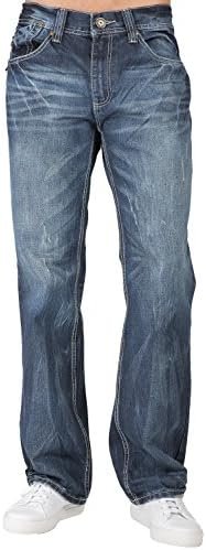 Men's Relaxed Straight Premium Denim Jeans with Handcrafted Wash & Whiskering in Basic 5-Pocket Style