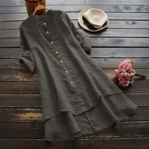 Long Casual Button Blouse Sleeve Tops Loose Long Soild Women Shirt Women's Blouse Full Sleeved Tops Women