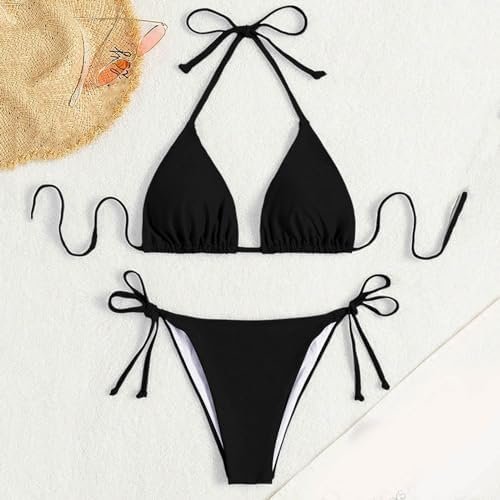 Bikini Swimsuit for Women Black Brazilian String Bikinis Bathing Suit Triangle Top Bathing Suits Swimsuits Long