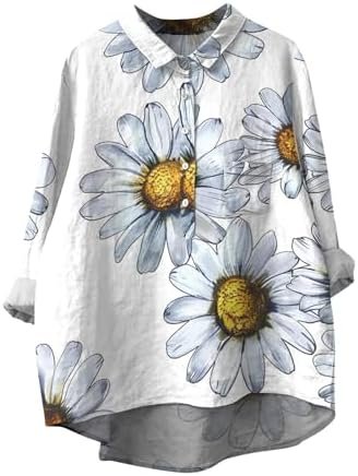 Womens Cotton Tops Workout Tops Women,Womens Button down Shirts Cotton Shirts Lapel Neck Floral Tops with Pocket