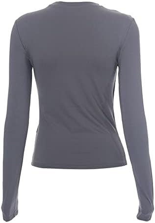 Women's Long Sleeve Round Neck Crop Top Tee Shirt Basic Solid Tight Slim Fit Cropped Shirt Workout Long Sleeve