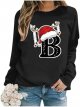 Christmas Ladies' Printed Casual Long Sleeved Pullover Round Neck Hooded Sweatshirt 1 Lined Crop Top