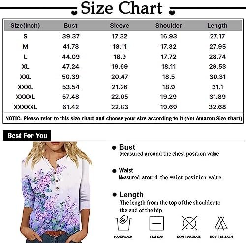 Womens 3/4 Length Sleeve Tops Casual Button Down Summer Tops for Women Loose Fit Three Quarter Length Sleeve Blouses