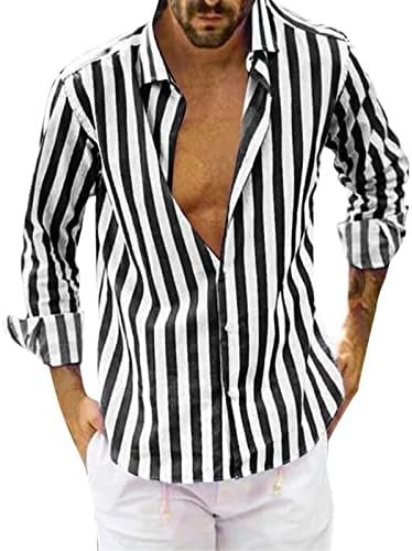 Shirts Button Lapel Shirt Long Sleeved Striped Casual Men's Men Shirts Exercise Pack