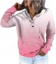 Womens Street Style Hoodies Fashion Gradient Color Button Collar Sweatshirts Casual Long Sleeve Pullovers with Pocket