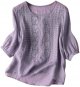 Vintage Embroidered Cotton Linen T Shirt for Women Casual Loose Fit Top Womens New Years Eve Blouses