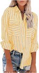 Women's Striped Button Up Blouse Trendy Business Tops Dressy Soft Cotton Linen Tops Casual Long Sleeve Tops Fall Shirt