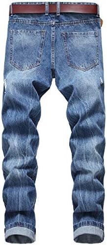 Men's Ripped Distressed Destroyed Slim Fit Straight Leg Denim Jeans