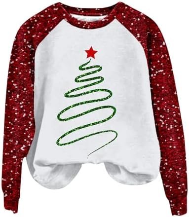 Women's Christmas Tree Themed Printed Pullover Top With Shoulder Sleeve Hoodie Medium Hoodie Women