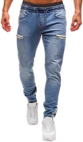 Leg Men's Pants Plus-Size Street Pure Colour Jeans with Zipper Pocket Jean Trouser Solid Fashion Jeans Men Straight