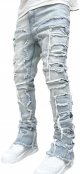 Loose Elastic Waist Jeans Street Frayed Pants Distressed Rip Trousers Middle Waist Denim Long Pants Men's Stretch