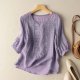 Vintage Embroidered Cotton Linen T Shirt for Women Casual Loose Fit Top Womens New Years Eve Blouses